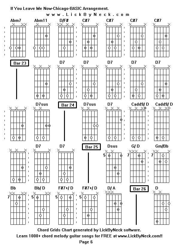 Chord Grids Chart of chord melody fingerstyle guitar song-If You Leave Me Now-Chicago-BASIC Arrangement,generated by LickByNeck software.